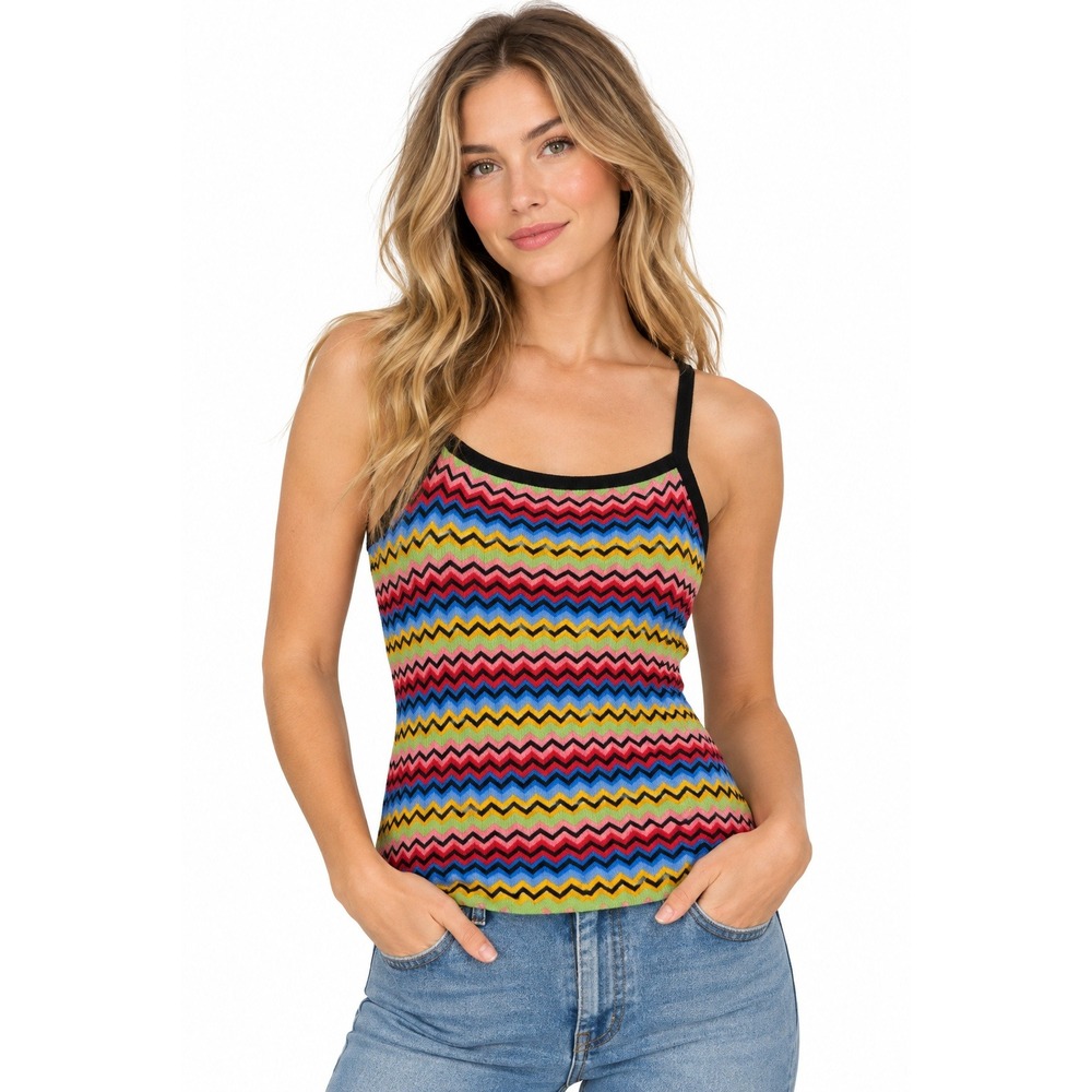 Alberto Makali Vintage Chevron Knit Tank Top Multicolor Y2K Boho Size S